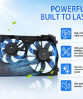 Hella Reliable Slick Original Quality Radiator Cooling Fan Assembly Compatible With 2010 To 2017 Volkswagen Jetta Golf Beetle And Rabbit showing dual fan design.