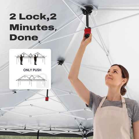 Woman setting up Pop Up Gazebo 10x20 Foot Instant Portable Canopy Shelter Easy One Person Setup No Fuss Folding Backyard Patio Party Tent