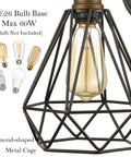 Oil rubbed bronze wall sconce with polygon cage showing E26 bulb compatibility, part of Farmhouse Plug In Wall Sconce Set Of 2.