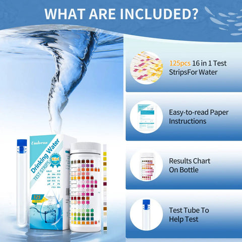 16 In 1 Water Test Kit For Home Use With 125 Test Strips Checks PH Hardness Chlorine Lead Iron Copper Nitrate Nitrite Fluoride