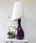 Curved Eggplant Purple Ceramic Table Lamp With Asymmetrical White Shade Tall 29 Inch Accent Light For Living Room Adds Deep Color And Modern Vibe Uses Three Way Bulb