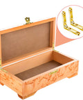 Open wooden jewelry box showcasing Twelve Pack 90 Degree Hinges For Wooden Boxes And Jewelry Boxes With 48 Screws Gold Finish Zinc Alloy