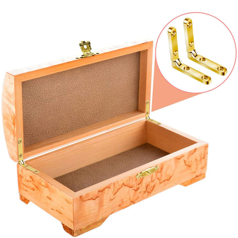 Open wooden jewelry box showcasing Twelve Pack 90 Degree Hinges For Wooden Boxes And Jewelry Boxes With 48 Screws Gold Finish Zinc Alloy