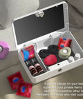 Open Biometric Fingerprint Safe Storage Box With Quick Access, showing compartments with personal items, Lightweight White