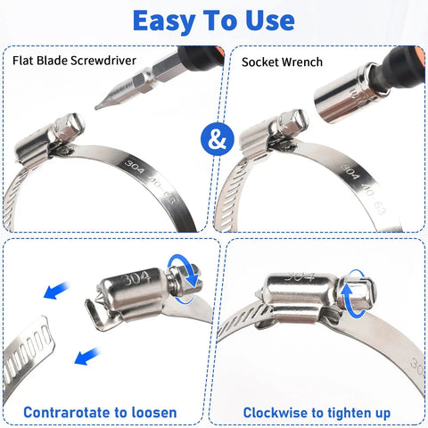 All In One Hose Clamp Kit For Auto And Plumbing, Ten Pack Stainless Steel Adjustable Worm Gear Clamps From One And A Quarter Inch To Two And A Quarter Inch installation guide.