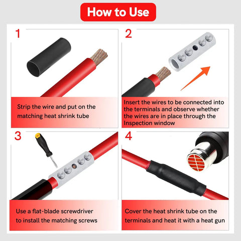 Step-by-step guide for using 6 Gauge Wire Butt Connectors Kit With Tinned Brass, Heavy Duty Screw Type Quick Wire Connectors