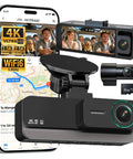 Crystal Clear 4K Front Cabin Rear Dash Cam With 5.8 GHz WiFi 6 IR Night Vision, 64GB Card, 24 Hour Parking, G Sensor, ideal for taxis.