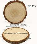 Wood Slices 30 Pcs Predrilled Round Discs 3.5-4 Inches Unfinished Rustic Craft Kit with Bark, two views shown
