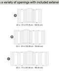 Diagram showing Extra Wide Baby Gate And Dog Gate For Hallways And Large Openings, Fits 44 To 72 Inch Openings, 36 Inch Tall, Hardware Mounted.