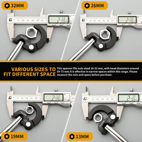 11 Inch Basin Wrench With Adjustable Jaws For Tight Spaces Swivel Head 180 Degree Access Faucet Nut Tool shown with caliper measurements
