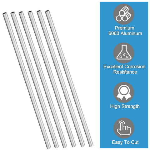 Six Piece Set Of 6063 Aluminum Round Tubes, 0.25 Inch Outside Diameter, 0.04 Inch Wall Thickness, 36 Inch Long Seamless Straight Tubing