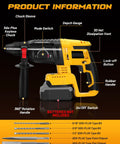 Heavy Lifter Cordless Sds Rotary Hammer Drill Featuring Brushless Motor And Slam Stop Safety Clutch For No Sweat Masonry Tasks Pairs Smoothly With 20V Max Batteries detailed view with depth gauge and chuck.