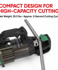 PEResQ 1 Inch Rebar Cutter Electric Hydraulic Steel Bar Shear 4 To 25Mm with handle and rebar in compact design for cutting.