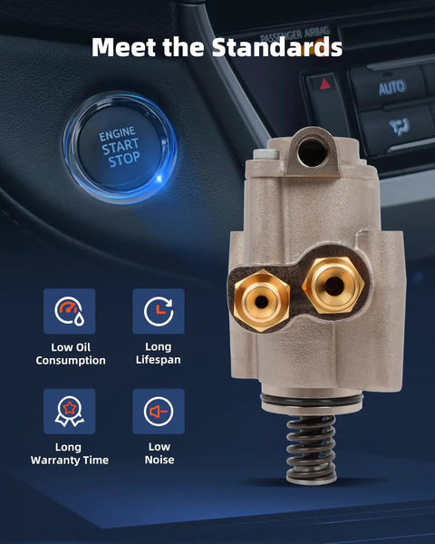 Direct Fit High Pressure Fuel Pump Assembly For Audi A4 And A6 3.0L 3.2L 4.2L 2005 Through 2009 showing connection ports and structure.