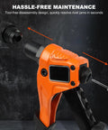 4 In 1 Beefy Rivet Gun Kit For Metal With 200 Blind Rivets showing orange tool, rivet heads, and disassembly feature