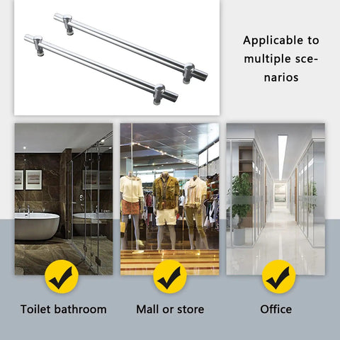 Stainless Steel Shower Door Handle For Glass Enclosures Built Tough Grab Bar With Adjustable Hole Distance 304 Grade Durable Bathroom Accessory Includes Hardware 250mm Length for bathroom, office, or store glass doors