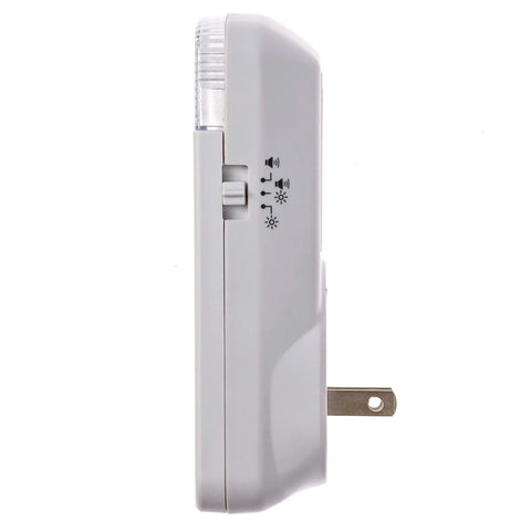 Side view of plug-in receiver for Wireless Doorbell Extender Kit For Hardwired Systems Boost 1000 Foot Range Plug In Flashing Strobe Receiver.