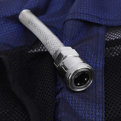 Air Compressed Cooling Vest For Industrial Crews Featuring Vortex Tube Tech adjustable components close-up on mesh fabric background.