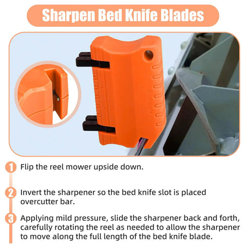 Mower Blade Sharpener Kit For Reel Mowers With Dual Sharpening Slots Bed Knife And Reel Blade Sharpeners Easy Orange Color