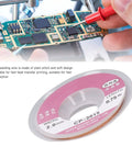Close-up of a 5 Pack High Performance Solder Wick Braid Premium Red Copper Desoldering Wire For Electronics Repair near a circuit board.