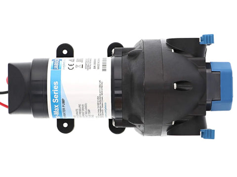 Par-Max 3 Water Pressure Pump 12V 3 GPM 25 PSI For Boats And RVs, side view of black and blue marine pump
