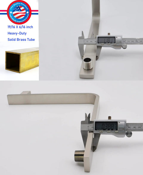 High Rise Gooseneck Shower Arm And Flange 16 Inch Solid Brass With PVD Brushed Nickel Finish, angle measurement view