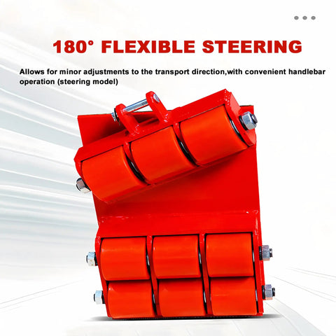 Tough As Nails Heavy Duty Machinery Mover Dolly Featuring 360 Degree Rotating Steel Casters For Moving Industrial Equipment Weighing Up To 12000 Pounds Like A Champ, showcasing 180° flexible steering and vibrant orange wheels.