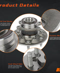 Front Wheel Hub And Bearing Assembly For Chevy Colorado 2009 To 2012 And GMC Canyon 2009 To 2012 2WD Front Left And Right, 6 Lug, ABS, 515120 Replacement, Direct Fit, Ready To Install, Premium Grade showing product details with seal design and alloy description.