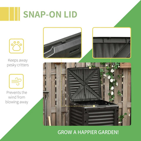 80 Gallon Garden Compost Tumbler Bin With Dual Side Loading Yellow Unit 23.75 By 23.75 By 32 Inch Size illustration with open lid