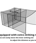 Diagram of Baseball Batting Cage Net With Extra Striking Net For Backyard Or Indoor Use, 35 Ft Long By 10 Ft Wide By 10 Ft High.