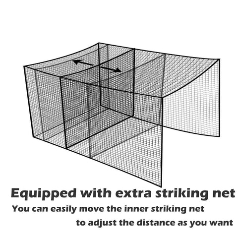 Diagram of Baseball Batting Cage Net With Extra Striking Net For Backyard Or Indoor Use, 35 Ft Long By 10 Ft Wide By 10 Ft High.