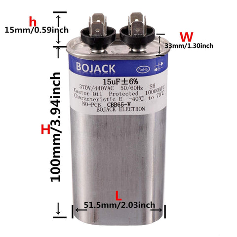 15uF MFD 370V/440V CBB65 oval run capacitor dimensions 100mm x 33mm x 51.5mm for AC motors and compressors