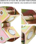 Six Pack Magnetic Welding Clamps With V-Shape Stainless Steel Fixture Set For Precise Adjustable Grip On Flat And Round Surfaces To Securely Hold Metal Pieces During Any Pro Welding Job Like A Champ, close-up showing adjustable stainless steel design.