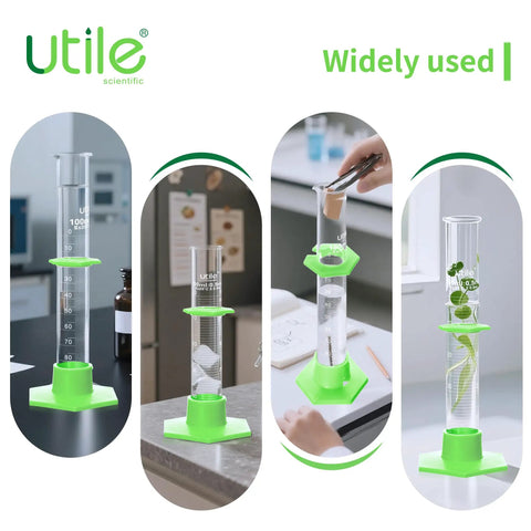 Pro Grade Glass Graduated Cylinder Set With 10ml 25ml 50ml And 100ml Sizes Plus Cylinder Brush, 3.3 Borosilicate Glass With Hex Base