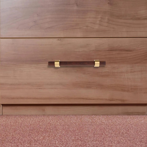 Walnut Cabinet Pulls Set 2 Pack Modern Long Handles for Kitchen and Bathroom Cabinets, 96mm Hole Spacing on wood drawer