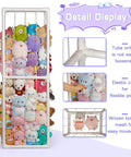 Stuffed Animal Storage Zoo Holder Space Saving Vertical PVC Toy Organizer With Elastic Net And Band showcasing stuffed toys in white cage with extra large capacity