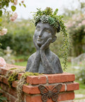 Cool Modern Impressionist Face Planter Pot For Indoor Outdoor Use With Drainage Hole Cactus And Succulent Planter Gray Aged