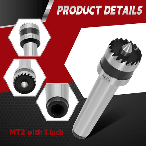 2MT 1-Inch Crown Spur Drive Center for Wood Turning Lathe with Killer Bite and Positive Drive Durable Alloy Steel Construction