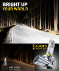 9005 HB3 LED Headlight Bulbs Pair, Straight Fire 40000 Lumens Crisp White Light, Plug And Drop Instant Setup, Zero Glare High Beam Auto Lighting, Own The Road Roll Smooth, 2 Pack on a dark road with trees