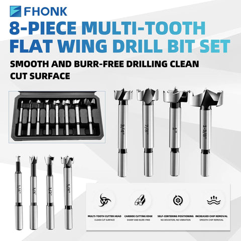 Premium Alloy Steel Heavy Duty Forstner Bit Set featuring eight precision heat treated round shank hole cutters for hardwood softwood and plywood projects.
