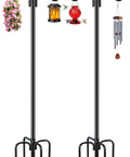 Two Pack 92 Inch Heavy Duty Shepherds Hook Garden Pole Set Three Quarter Inch Thick Outdoor Hanger with plant basket, lanterns.