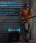 Person playing guitar next to a speaker with Bluetooth 5.3 Mono Amplifier Board With TWS Boost For Home And Outdoor DIY Speaker Builds, 100W Output.