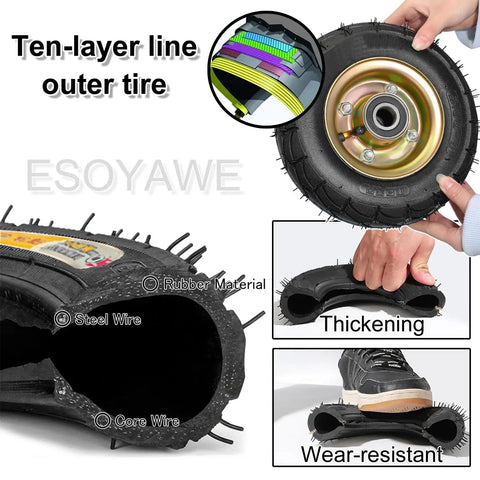 Heavy Duty Rubber Wheel Casters Set Of Four Dead Silent Shock Absorbing Roll Braked Swivel Or Locked Fixed Options Carry 440 Pounds Each Industrial Grade Tires shown in detail with ten-layer tire structure.
