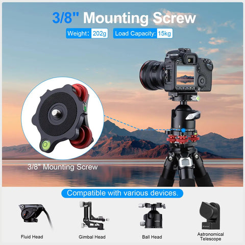 Tripod Leveler Stand With Five Degree Precision Adjustment Bracket For Seestar S50 Panoramic Head attached to camera on tripod