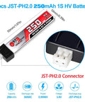 6 Pack 250mAh 1S LiPo Battery 3.8V LiHV 30C To 60C With JST PH Connector Micro Drone Power For Tinyhawk And Mobula7