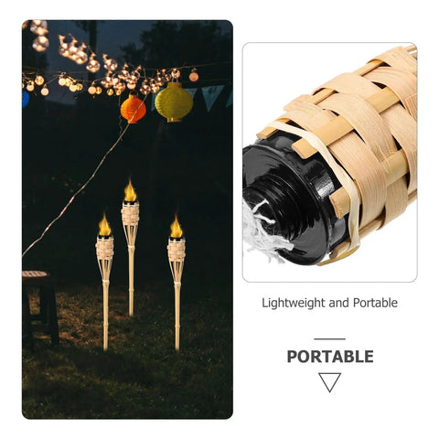 Natural Bamboo Tiki Torch Outdoor Set 2 Pack With Decorative Woven Design For Backyard Vibes And Garden Lighting Outdoor Parties Weddings Festivals Eco Friendly Oil Lamps