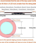 Diagram showing the recommended size difference between the Party Ready Tempered Glass Lazy Susan Turntable 110cm and dining table.