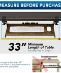 Under Desk Keyboard Tray With Sturdy C Clamp Mount, 32.5 Inch Clamp To Clamp Length, 27.3 Inch Sliding Platform By 11 Inch Wide