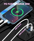 Upgraded Quad Port 12V USB Outlet Aluminum Car Charger With 78W Dual PD USB C And QC Fast Charge charging phone with voltage display