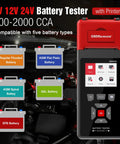 Car Battery Tester With Printer For 6V 12V And 24V Systems, A Handy Load Tester For Everyday Drivers That Quickly Checks Cranking Current, Internal Resistance, Battery Health And Overall Life, With Real Printouts. handheld red plastic tester for car batteries